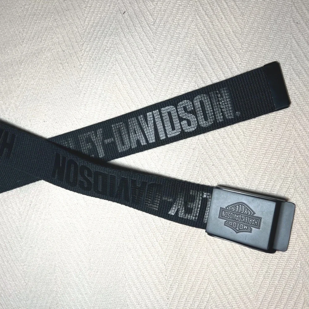 Harley-Davidson Mens Black Canvas Web Belt Bar & Shield Logo Buckle 48 Inch